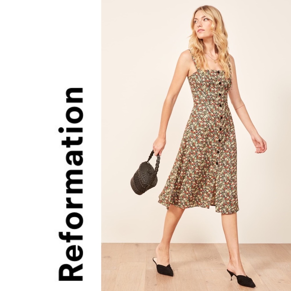NWT REFORMATION💕Persimmon Midi A-Line Dress - Picture 16 of 16